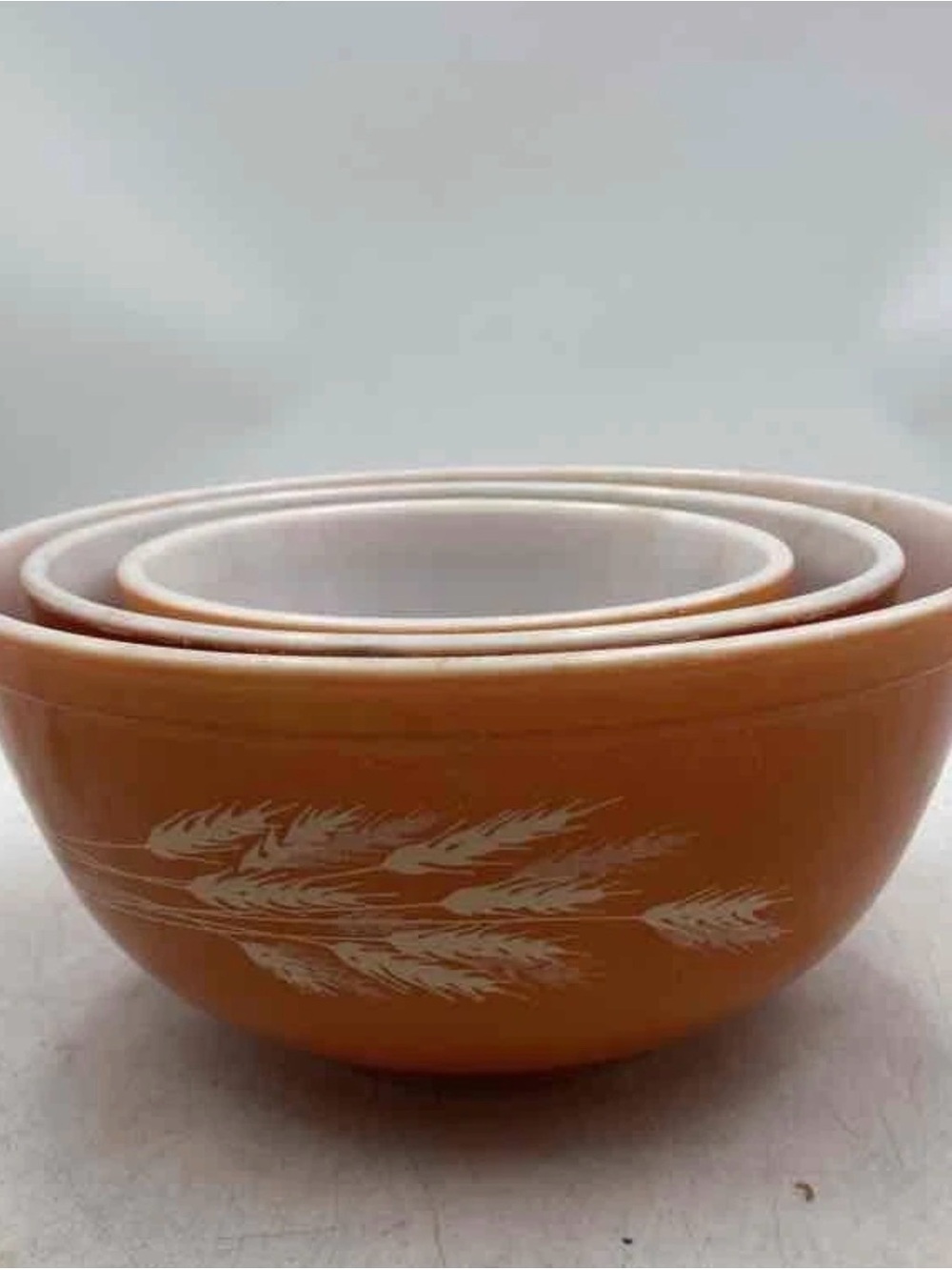 Pyrex Vintage Orange Nesting Mixing Bowl Set with White Wheat Design